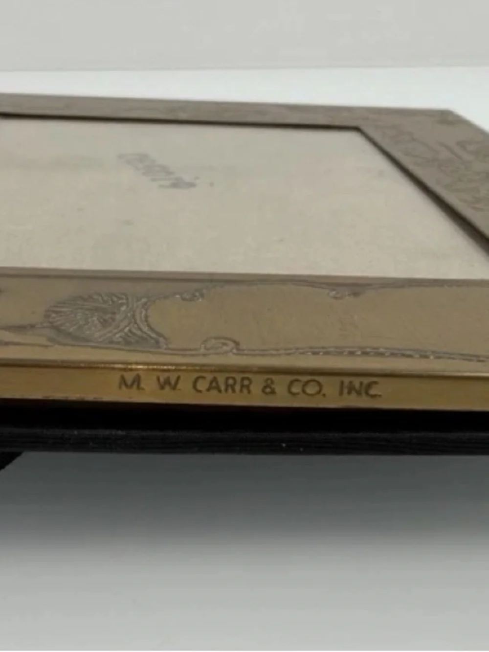Vintage Brass Cat Art Nouveau Photo Frame MW Carr & Co Embossed 5” x 6” Stamped